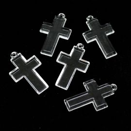 Crucifixo de Acrílico / 43x26mm - Liso (10gramas) - Transparente 