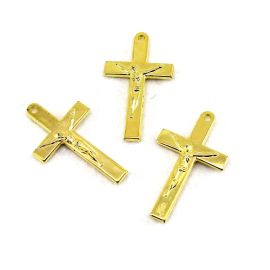 Crucifixo de Plástico ABS / 52x30mm - com O Cristo (10gramas) - Dourado 