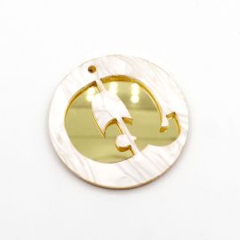 Placa de Acrílico Perolada / 6cm - Redondo - Letra Vazada - 2 Furos (PAR) - Dourado -Q