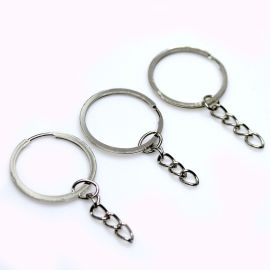 Argola de Chaveiro Reforçada com Corrente / 28mm (Pct. c/100 unid.)-Níquel