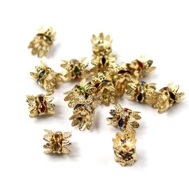Entremeio de Metal / 9x8mm - Strass de Cores Diversas (unidade)-Dourado