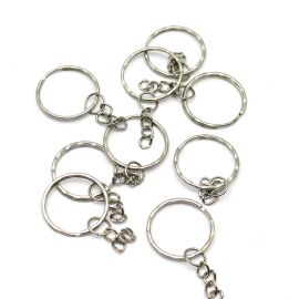 Argola de Metal para Chaveiro / 25mm - Ondulada com Corrente (unidade)-Níquel