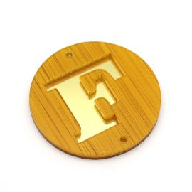 Placa em Acrilíco / 6cm - Efeito Madeira - Letra Vazado - Dourado (unidade)-F