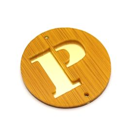 Placa em Acrilíco / 6cm - Efeito Madeira - Letra Vazado - Dourado (unidade)-P