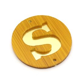 Placa em Acrilíco / 6cm - Efeito Madeira - Letra Vazado - Dourado (unidade)-S