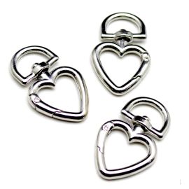 Fecho Mosquetão / 46x32mm - Argola Articulada - Coração (Unidade)-Níquel