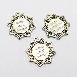 Pingente de Metal / 28x25mm - "Confio em Ti Senhor" (Unidade)-Níquel