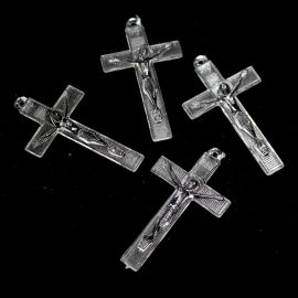 Crucifixo de Acrílico / 50X29mm - com Cristo (10 gramas) - Transparente 