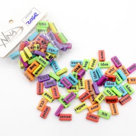 Mix Multicolorido / 7X15mm - Pastilha com Palavras em Inglês - Preta (20 gramas) 