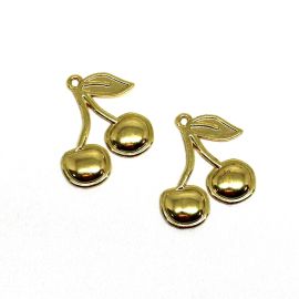 Pingente de Metal / 38x35mm - Cereja (unidade) - Dourada 