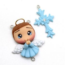 Crucifixo e Salve Rainha em Biscuit - Anjinho Azul (1PAR)