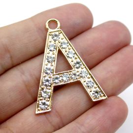 Pingente de Metal / 37x29mm - Letra com Detalhe de Strass (unidade)
