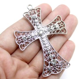 Cruz de Metal com Strass / 70x50mm - Terço para Noiva (unidade)