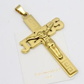 Pingente de Aço Inoxidável / 60x37mm - Crucifixo - (unidade) - Dourado
