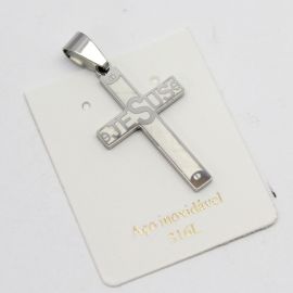 Pingente de Aço Inoxidável / 32x19mm - Crucifixo (unidade) - Níquel 