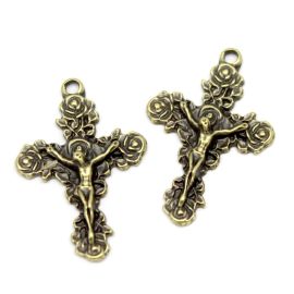 Crucifixo de Metal / 38x25mm - Rosas (unidade)