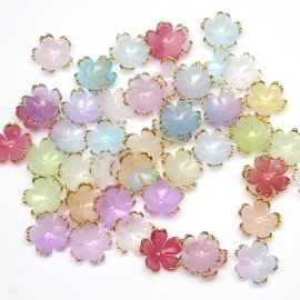 Conta de Plástico / 18mm - Flor Tulipa com Detalhe Dourado (10 gramas) - Cores Diversas