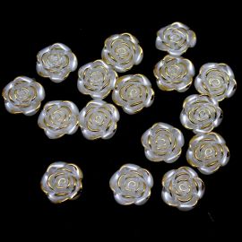 Conta Plástica de ABS / 18mm - Flor com Borda Dourada (10 gramas) - Marfim