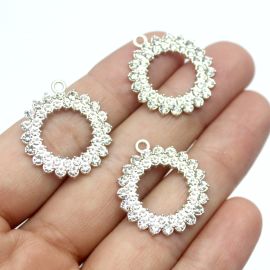 Pingente em Metal com Strass / 23mm - Redonda (Unidade) - Níquel
