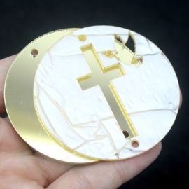 Placa em Acrílico Perolada / 6cm - Cruz e Pomba (PAR) - Dourado